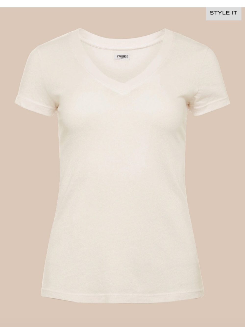 L'AGENCE Becca Cotton V-Neck, Vintage White, Size Small